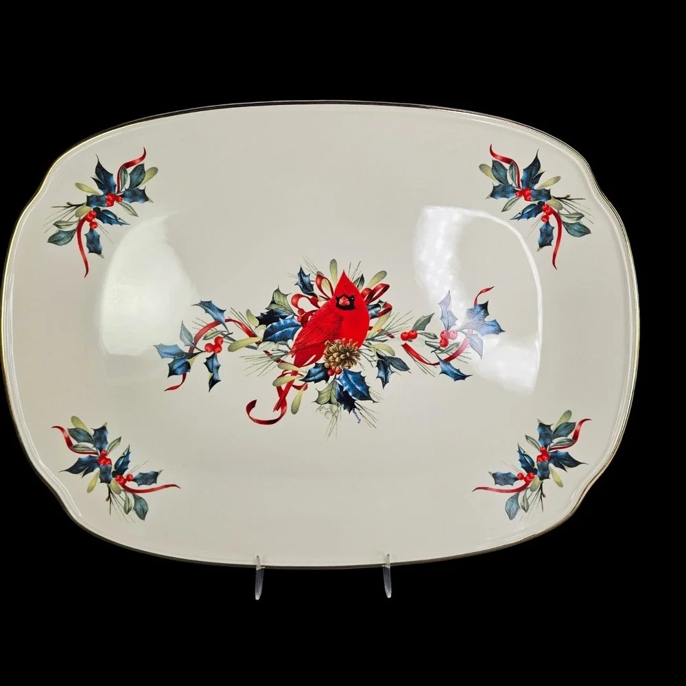 Lenox Winter Greetings Platter Oblong Serving‎ Cardinal Xmas Catherine McClung